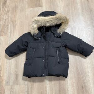 Zara Kids Black Puffer parka with Faux Fur Hood size 2